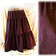 Skirt boho tiered 'Color Marsala'with flowers made of cotton,spring,summer,fall, Skirts, Mytishchi,  Фото №1