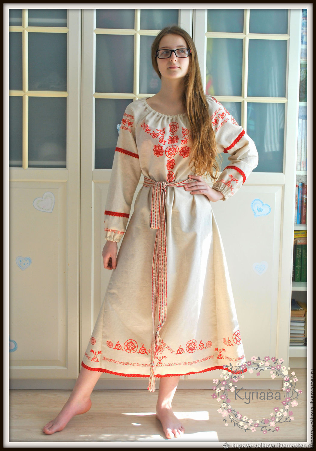 Платье из льна в русском стиле