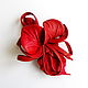 Automatic hair clip flower with leather loops Fiery Cascade red scarlet. Hairpins. De-Si-Re. My Livemaster. Фото №6