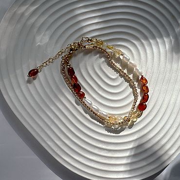 Украшения ручной работы. Ярмарка Мастеров - ручная работа Браслет из жемчуга, граната, цитрина с цепочкой. Handmade.