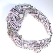 Украшения handmade. Livemaster - original item Grey-Pink Whirlpool Necklace Beads Natural Stones Rose Quartz Agate. Handmade.