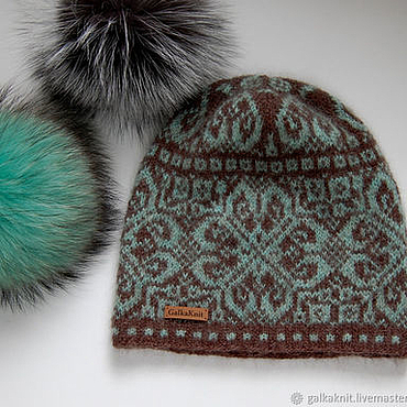 Аксессуары ручной работы. Ярмарка Мастеров - ручная работа Мохеровая шапочка с орнаментом цвета мяты. Handmade.