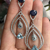 Украшения handmade. Livemaster - original item Stud earrings made of silver with natural topaz and sapphires. Handmade.