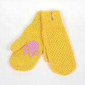 Аксессуары handmade. Livemaster - original item Mittens with paws Cat knitted women`s children`s Yellow. Handmade.