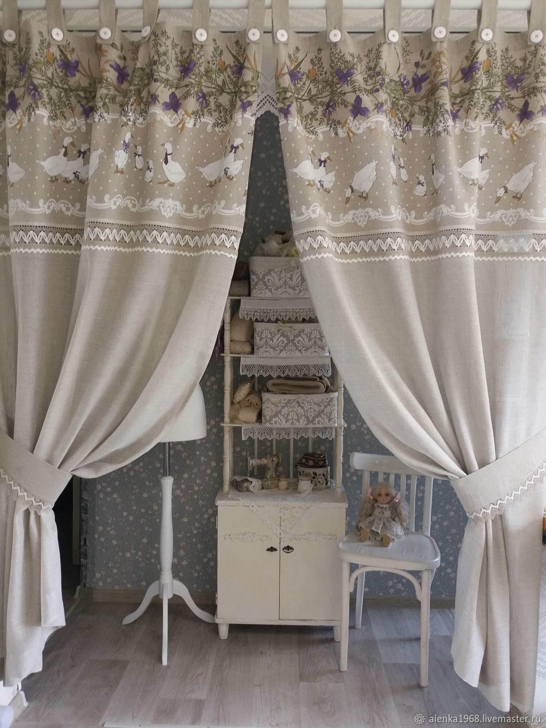 Шторы льняные "Гусиная семейка" в интернет-магазине Ярмарка Мастеров по ...