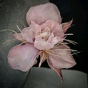 SILK FLOWERS. Chiffon and Silk Rose Brooch