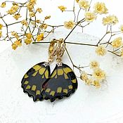 Комплект Подвеска и Серьги с цветами гипсофилы Черный Сиреневый
