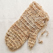 Для дома и интерьера handmade. Livemaster - original item Washcloth mitten from hemp for the body, massage, natural, knitted. Handmade.