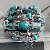 Украшения handmade. Livemaster - original item BOHO style bracelet with Turquoise - smoky stones