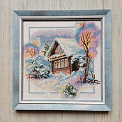 Картины и панно handmade. Livemaster - original item Hand cross stitch painting My Village.February. Handmade.
