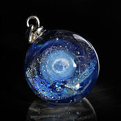 Pendant ball Star. galaxy space Silver Glass Universe Necklace
