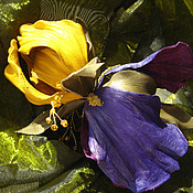 Украшения handmade. Livemaster - original item Leather flowers. Decoration brooch hairpin IRIS ANGELLO.yellow purple. Handmade.