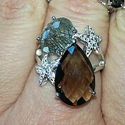 Украшения handmade. Livemaster - original item Charm ring with rauchtopaz and rutile quartz. Handmade.