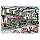 Картина Вид на кафе "Pepone", улица Аббес, Париж, Картины, Москва,  Фото №1