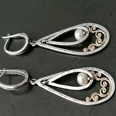 Одежда ручной работы. Ярмарка Мастеров - ручная работа Серьги серебро и золото жемчуг. Handmade.