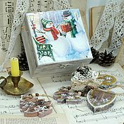 Сувениры и подарки handmade. Livemaster - original item A set of Christmas tree wooden toys in a box snowmen. Handmade.
