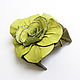 Leather brooch rose Duchess light green pear color. Brooches. De-Si-Re. My Livemaster. Фото №4