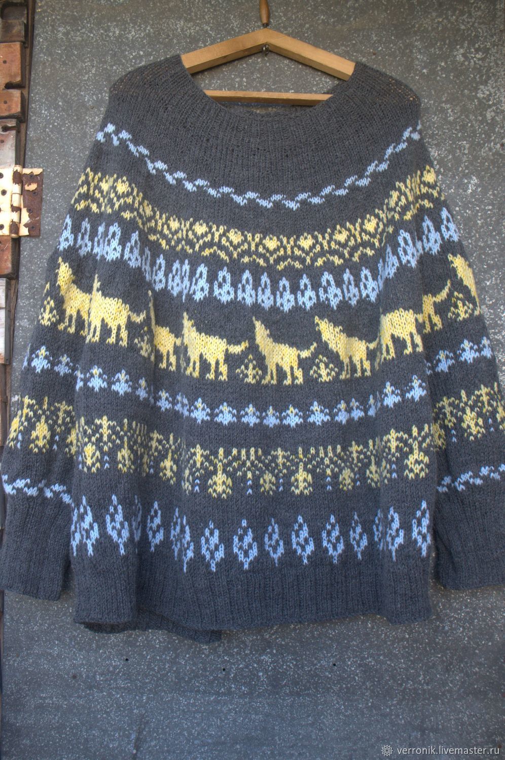 Sweater 'Singing wolves'. Handmade. LARGE size!, Sweaters, Samara,  Фото №1