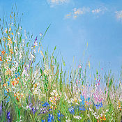 Картины и панно handmade. Livemaster - original item Summer landscape Painting with daisies, cornflowers 100 x 50 cm. Handmade.