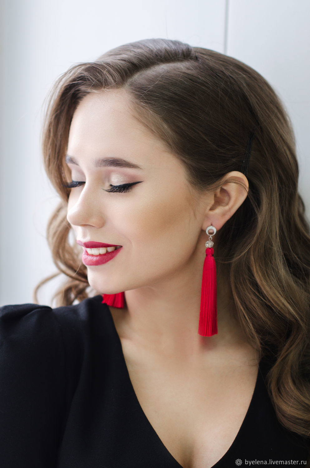 Scarlet earrings brush 'red dream'. Red earrings to buy, Tassel earrings, Novosibirsk,  Фото №1