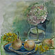 `Hydrangea and pears`. Watercolor/paper, 41h36 cm Author: Tsypin Dean
