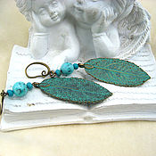 Украшения handmade. Livemaster - original item Leaf earrings with natural turquoise. Handmade.