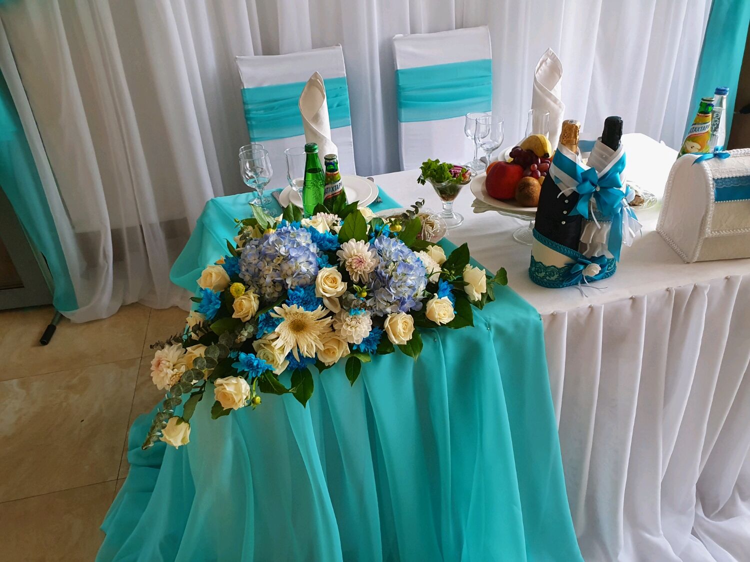 Оформление зала на свадьбу в бирюзовом цвете