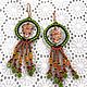 Earrings-brush: owlets. Long macrame earrings and beads, Tassel earrings, Astrakhan,  Фото №1
