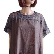 Одежда handmade. Livemaster - original item Summer light brown tunic made of sewing with French lace. Handmade.