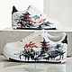 Кроссовки белые Nike Air Force унисекс, кастом, япония, ручная роспись. Кроссовки. Olgavolgoart. Роспись одежды и обуви. Кастом. Интернет-магазин Ярмарка Мастеров.  Фото №2