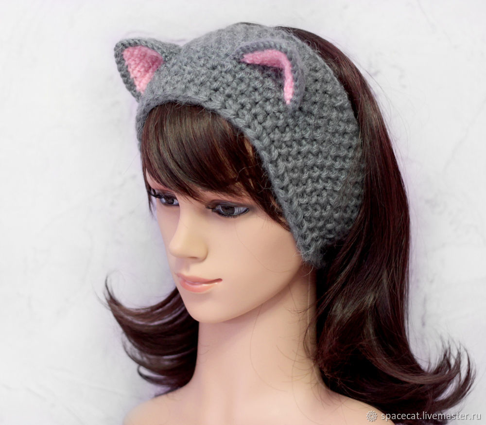 Download Headband with ears Cat, knitted headwear Grey - shop ...