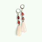 Украшения handmade. Livemaster - original item Rose quartz drop earrings and ruby zircons. Handmade.