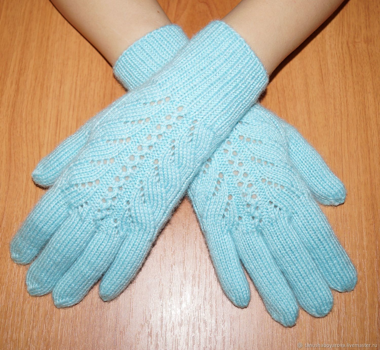 Мятные, ажурные перчатки. Женские вязаные перчатки - Сайт авторских .