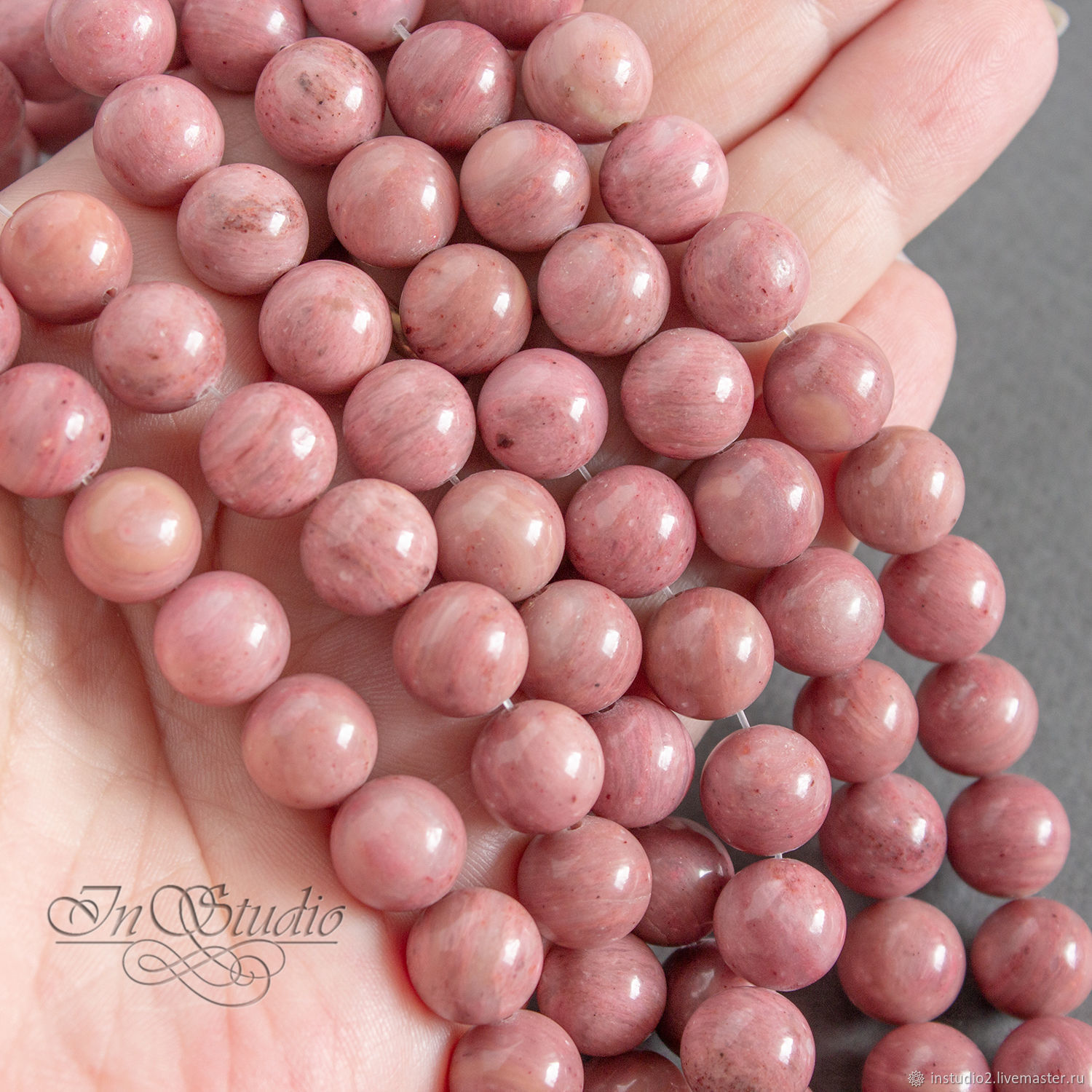 Родонит розовый 6 8 10 мм бусины люкс шар камни для украшений купить в ...