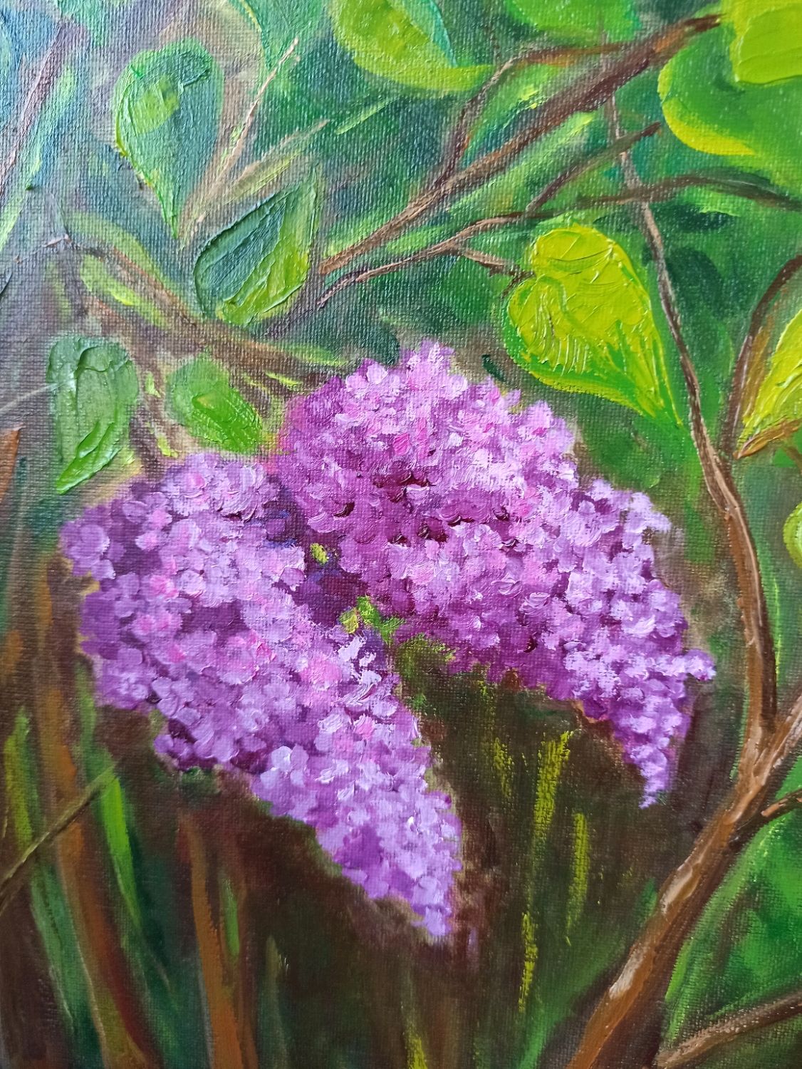 Картина маслом на холсте пейзаж Куст сирени весенние цветы маслом ...