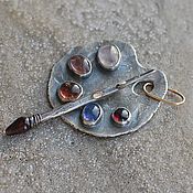 earrings - vintage, copper, silver, dragonflies, green kyanite