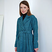 Одежда handmade. Livemaster - original item Oversize Woolen Blue Plaid Coat, Blue Short demi Coat. Handmade.