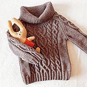 Одежда детская handmade. Livemaster - original item Sweaters and jumpers: Knitted children`s sweater with braids brown. Handmade.