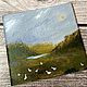 'Geese graze' acrylic (geese, landscape, painting, miniature), Pictures, Korsakov,  Фото №1