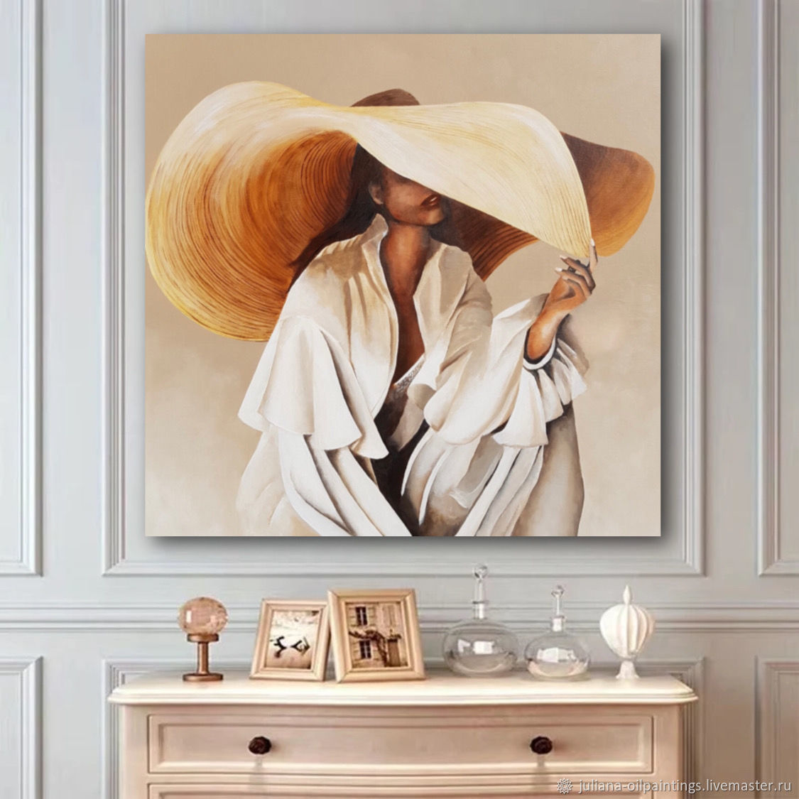 Картина маслом Девушка в шляпе Интерьерная картина на холсте Живопись в ...