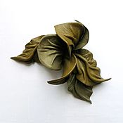 Украшения handmade. Livemaster - original item Brooch flower leather Orchid Darina khaki tobacco grey. Handmade.