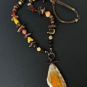 Работы для детей, handmade. Livemaster - original item beads: Elegant decoration with a cut of agate, long stylish beads. Handmade.