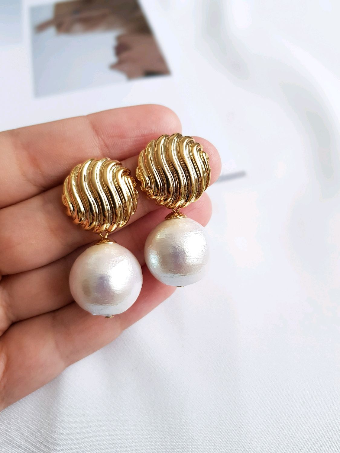 Earrings with cotton pearls, Earrings, Ufa,  Фото №1