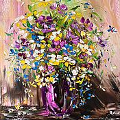 Картины и панно handmade. Livemaster - original item Painting purple flowers in a vase. still life with purple flowers oil. Handmade.