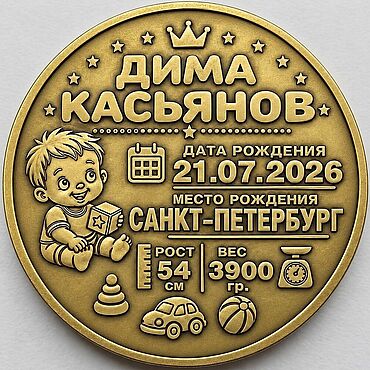 Сувениры и подарки ручной работы. Ярмарка Мастеров - ручная работа Монета на рождение ребёнка. Handmade.
