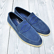 Обувь ручной работы handmade. Livemaster - original item Men`s loafers made of genuine suede, in blue.. Handmade.