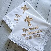 Работы для детей, handmade. Livemaster - original item Gifts to godparents: handkerchiefs for godparents with personalized embroidery. Handmade.