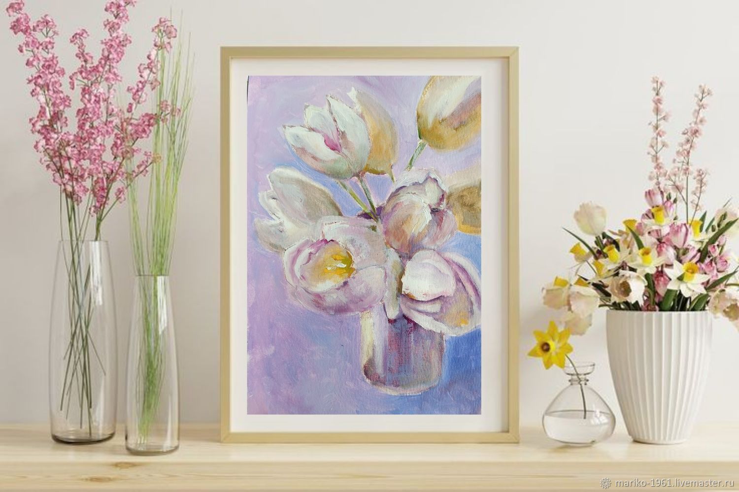 Картина маслом "Тюльпаны в вазе" – купить онлайн на Ярмарке Мастеров ...