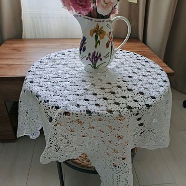 Винтаж ручной работы. Ярмарка Мастеров - ручная работа Винтаж: Скатерть  мелкая  изящная вязка  сеточка  узоры. Handmade.