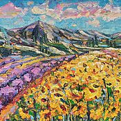 Картины и панно handmade. Livemaster - original item Oil Painting Mountain Landscape Mountain Fields Sunflower Lavender Gift. Handmade.